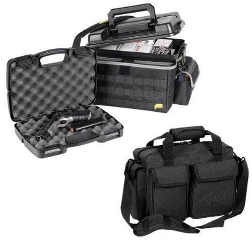 Variety of durable shooting range bags and cases for secure firearm transport and storage.